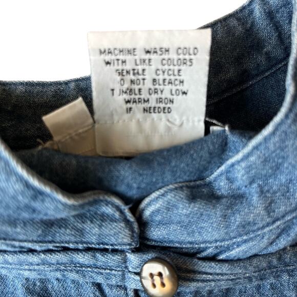 J. Jill Shirt Blouse Top Sz Petite Small Blue Denim Mandarin Coller 100% Cotton - Picture 7 of 9
